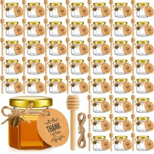 Hexagonal mini glass honey jar set!!